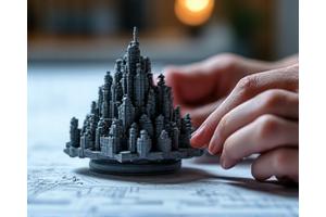 작은 스케일 모델로 최종 디자인을 확인하는 모습