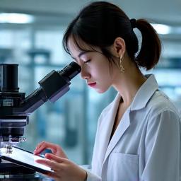 현미경으로 금속 유물을 정밀 분석하는 보존과학자